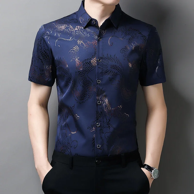 New Men's Casual Printed Short Sleeved Lapel Shirt for Summer Fashion Comfort No Ironing Wrinkle Resistant Top - Image 3