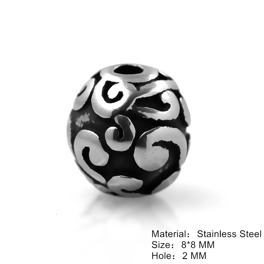 4pcs Stainless Steel Round Patterned Spacers Beads 2mm Small Hole Charms for Beaded Bracelet Accessories DIY Jewelry Making