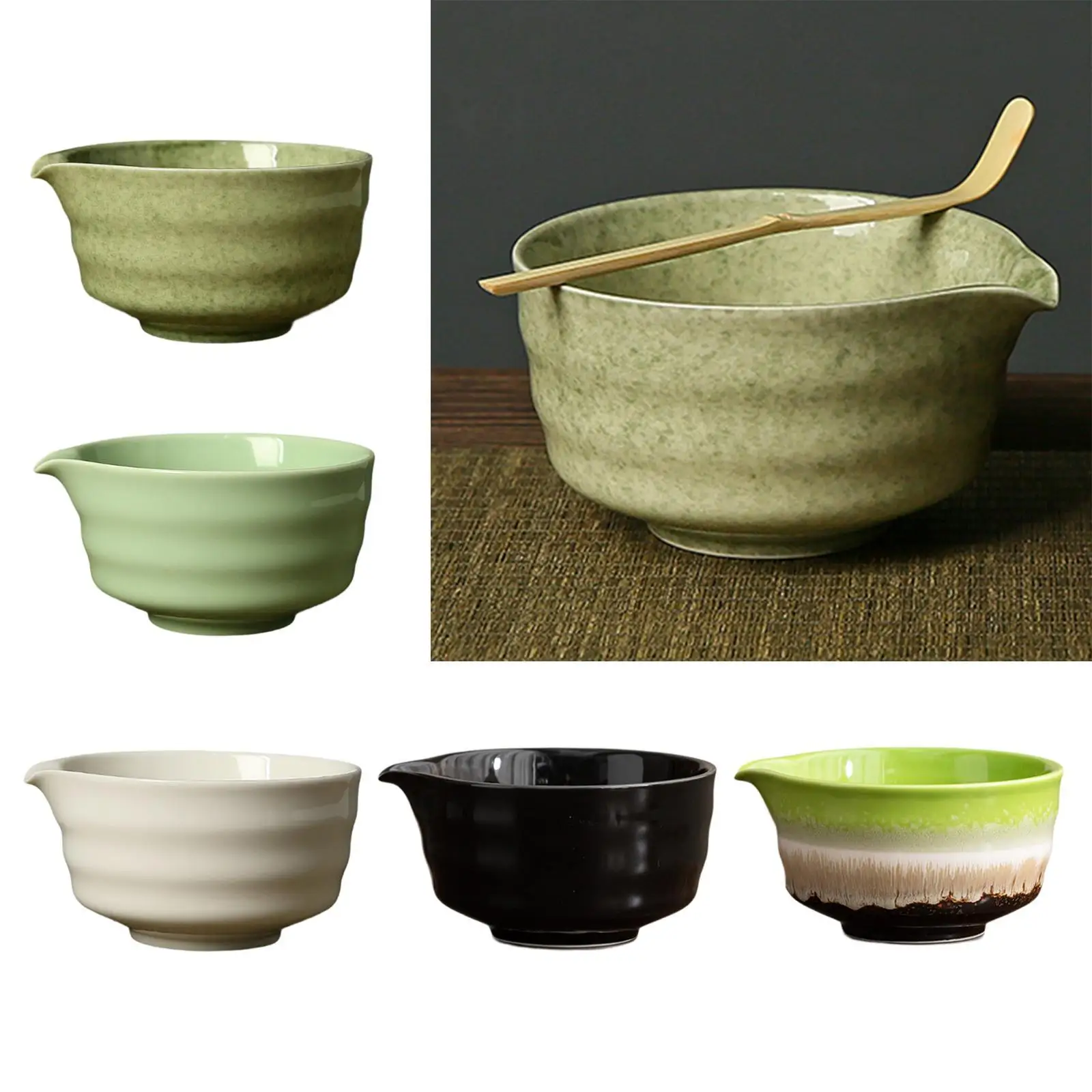 Matcha-Schüssel aus Keramik mit Ausguss, japanische Teetasse für Freunde, Familie, Anfänger