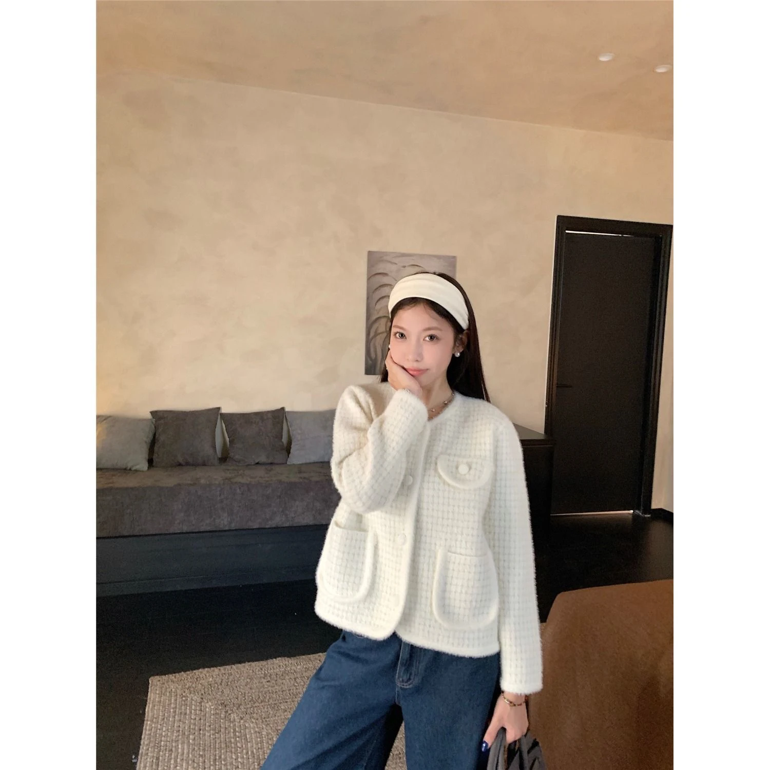 부드러운 니트 오픈 가디건 여성용 가을 겨울 신상 아우터웨어 럭셔리 안티에이징 젠틀 윈드 탑 라운드 넥 롱 슬리브