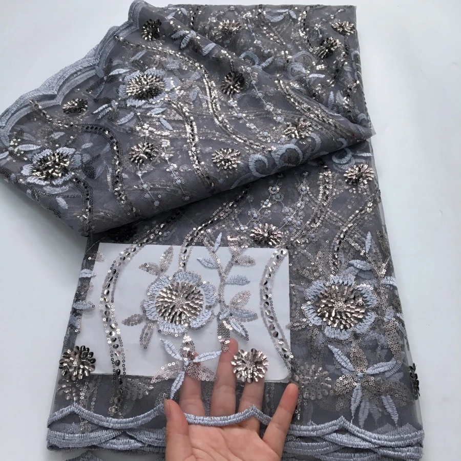 Red Sequin African Lcae Fabric 2024 High Quality 2.5Yard French Mesh Tulle Lace Embroidered Fabric Bride Wedding Dress for Women