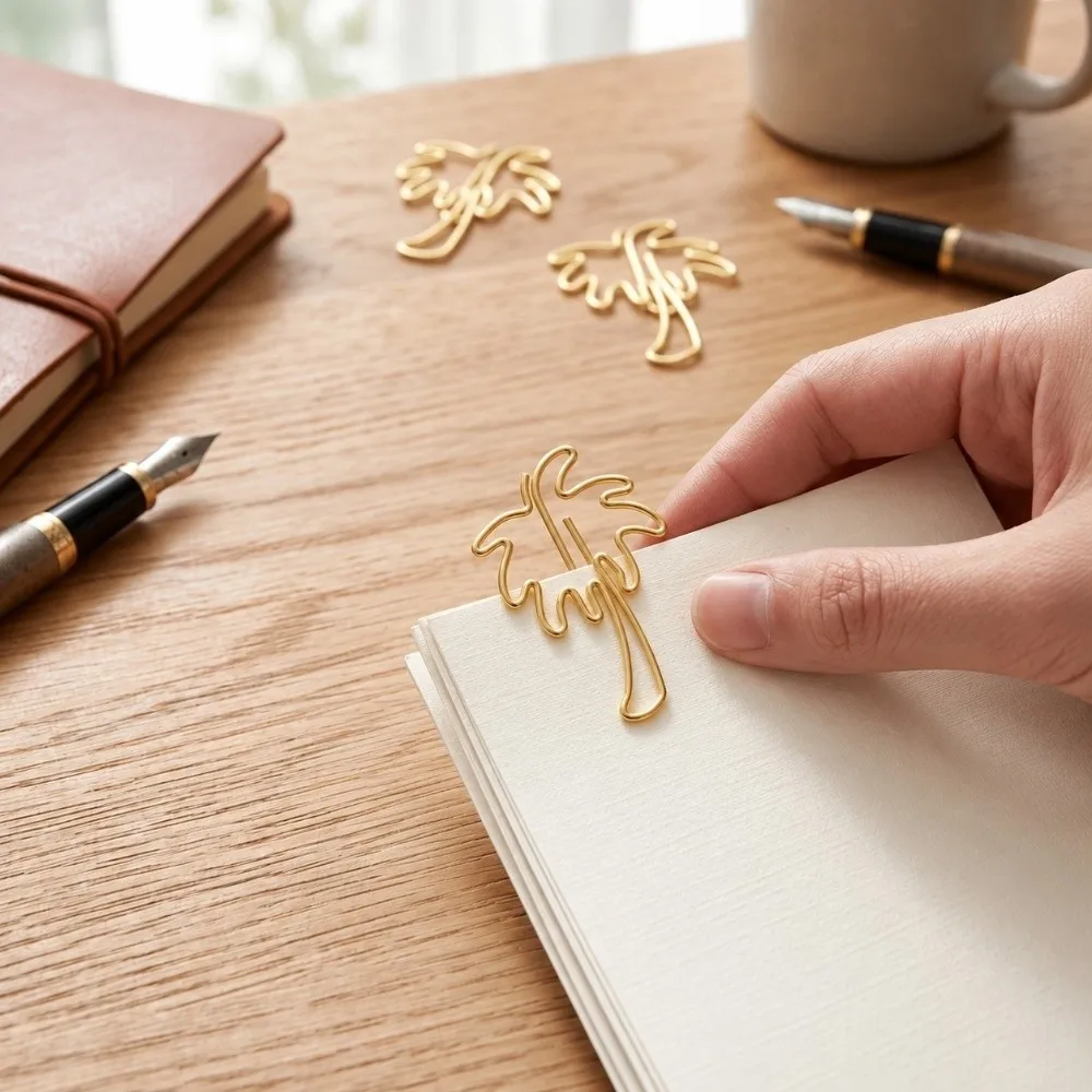 50 Pcs Electroplated Paper Clips Metal Gold Document Organizer Coconut Tree Shape Smooth Surface Bookmark Clips Page Marking