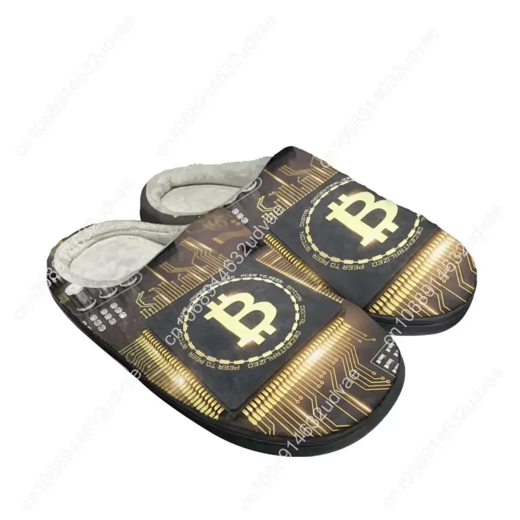 Bitcoin Cryptocurrency Miner BTC Home Cotton Custom Slippers Sandals Plush Casual Keep Warm Shoes Mens Womens Thermal Slipper