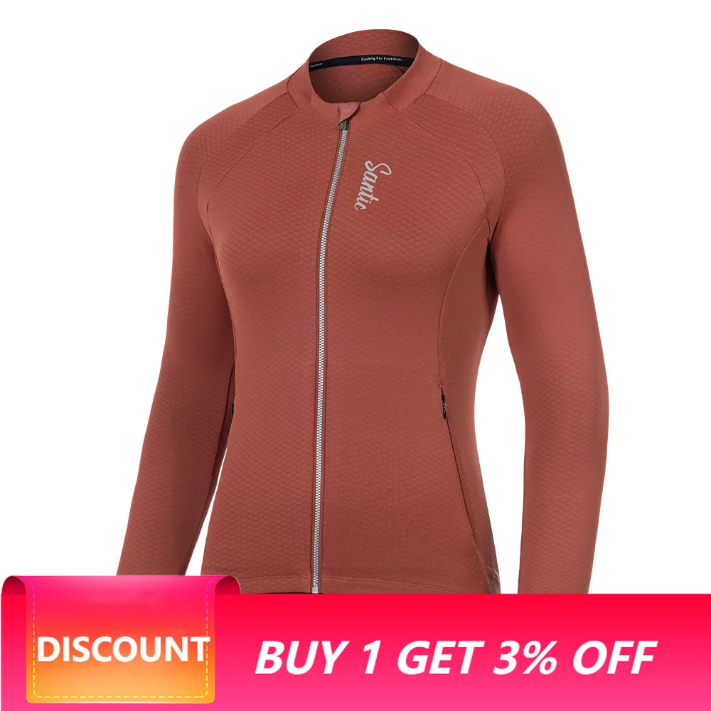 Santic Women Cycling Jersey Light Warm Bike Jerseys Windproof Soft Bicycle Riding Jackets for 14-22℃ Road Cycling MTB KL26C01192