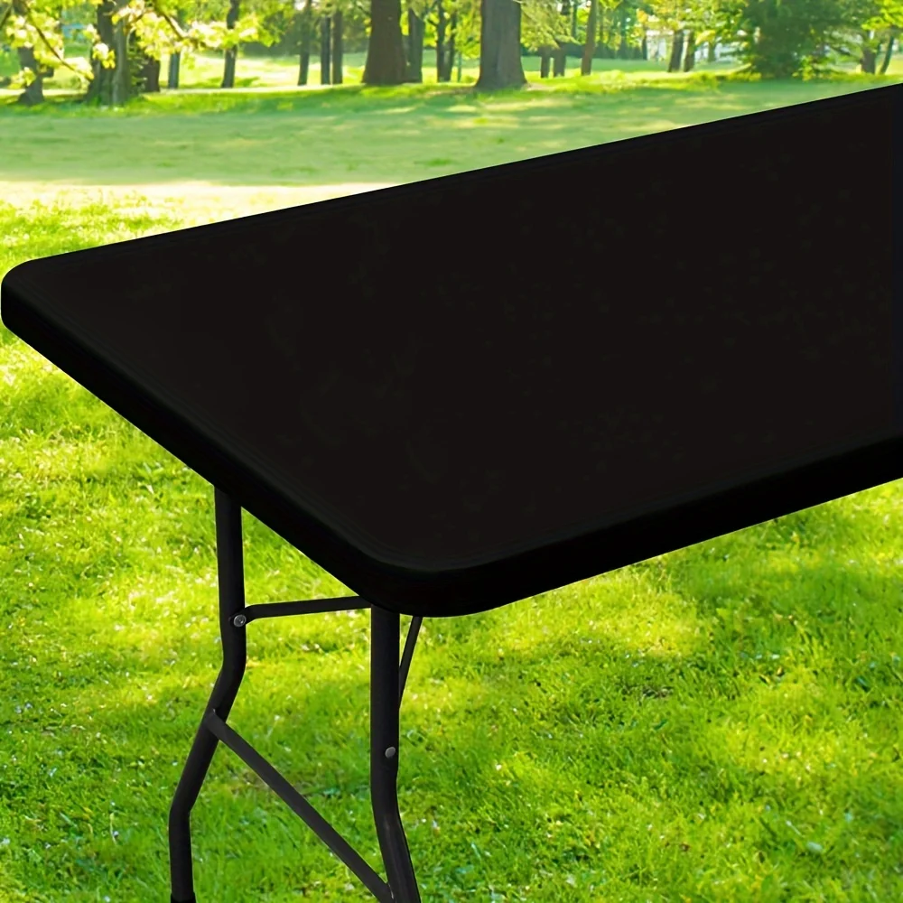 Rectangle Picnic Table Cloth, Waterproof Elastic Fitted Tablecloths for 6 Foot Tables, Washable Polyester Table Cover