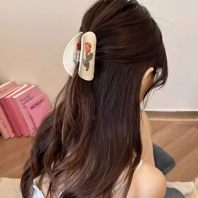 1 Stück, Rosenmuster, milchweißes Haar, Haarspange, elegant, Rosenblüten-Haarknoten, Haarspange im Haifisch-Design, neues Modell. – Detail 6