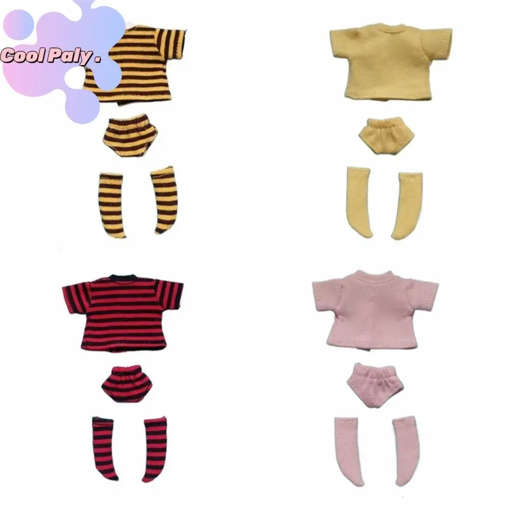

T-shirt Ob11 Doll Clothes Knitted Sweatshirt Shorts Socks Doll Underwear Three-piece Handmade OB11 Striped Tops BJD Doll