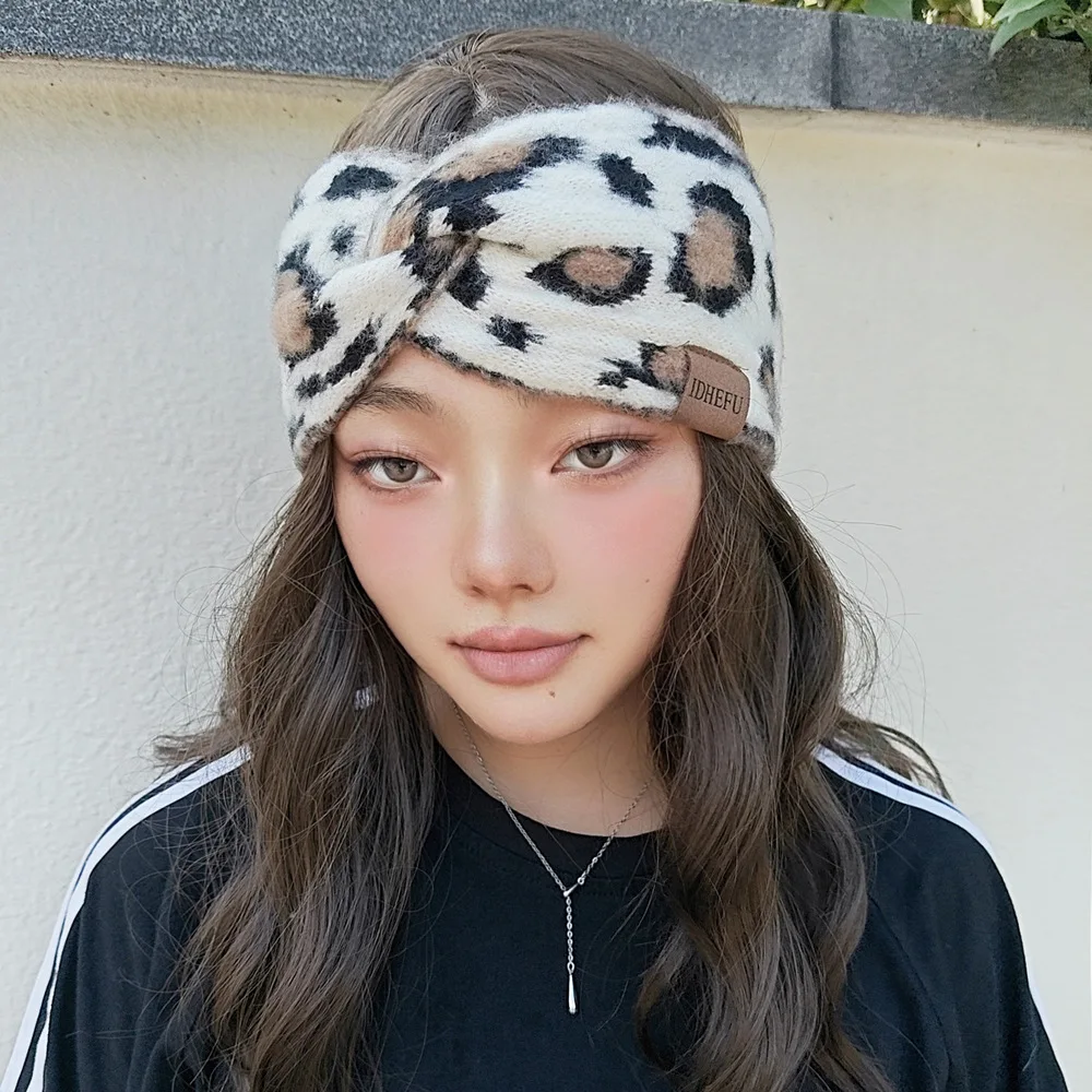 Leoparden-Stirnbänder mit Etikett, gestricktes, klobiges Stirnband, elastisch, gehäkelt, Turban, Ohrenwärmer, Kopfbedeckung für Damen und Erwachsene, Haar-Accessoires – Detail 6