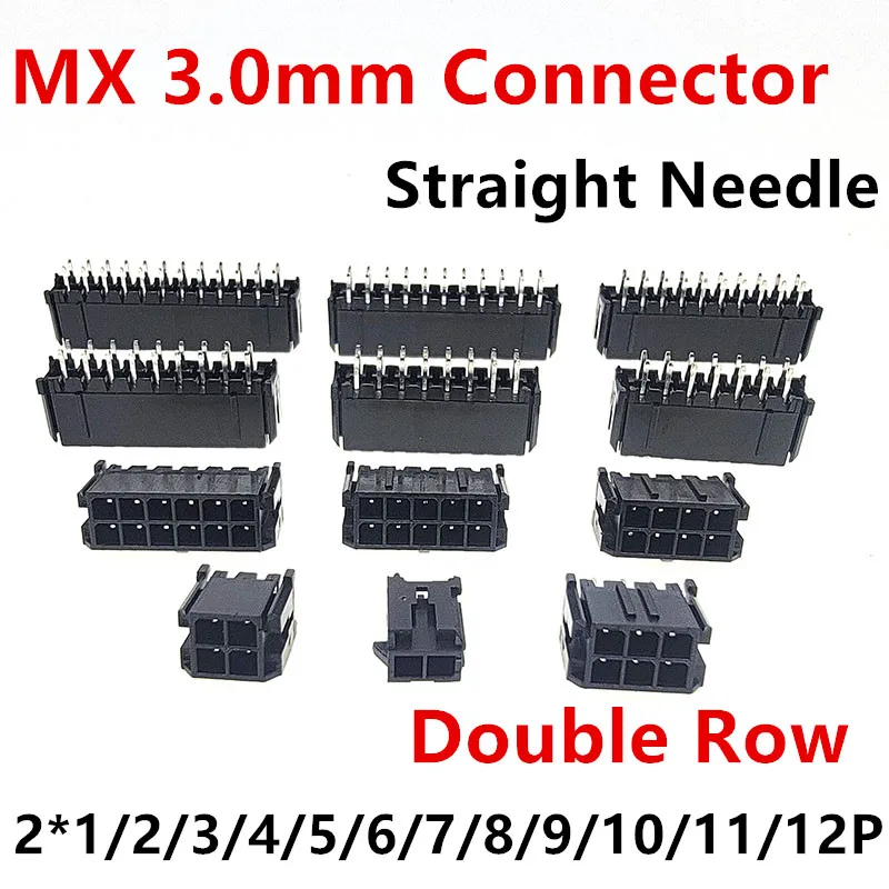 10Pcs Molex 3.0mm Plug-in Needle Holder Straight needle Connector 2*1/2/3/4/5/6/7/8/9/10/11/12P MX3.0mm Double Row Connector