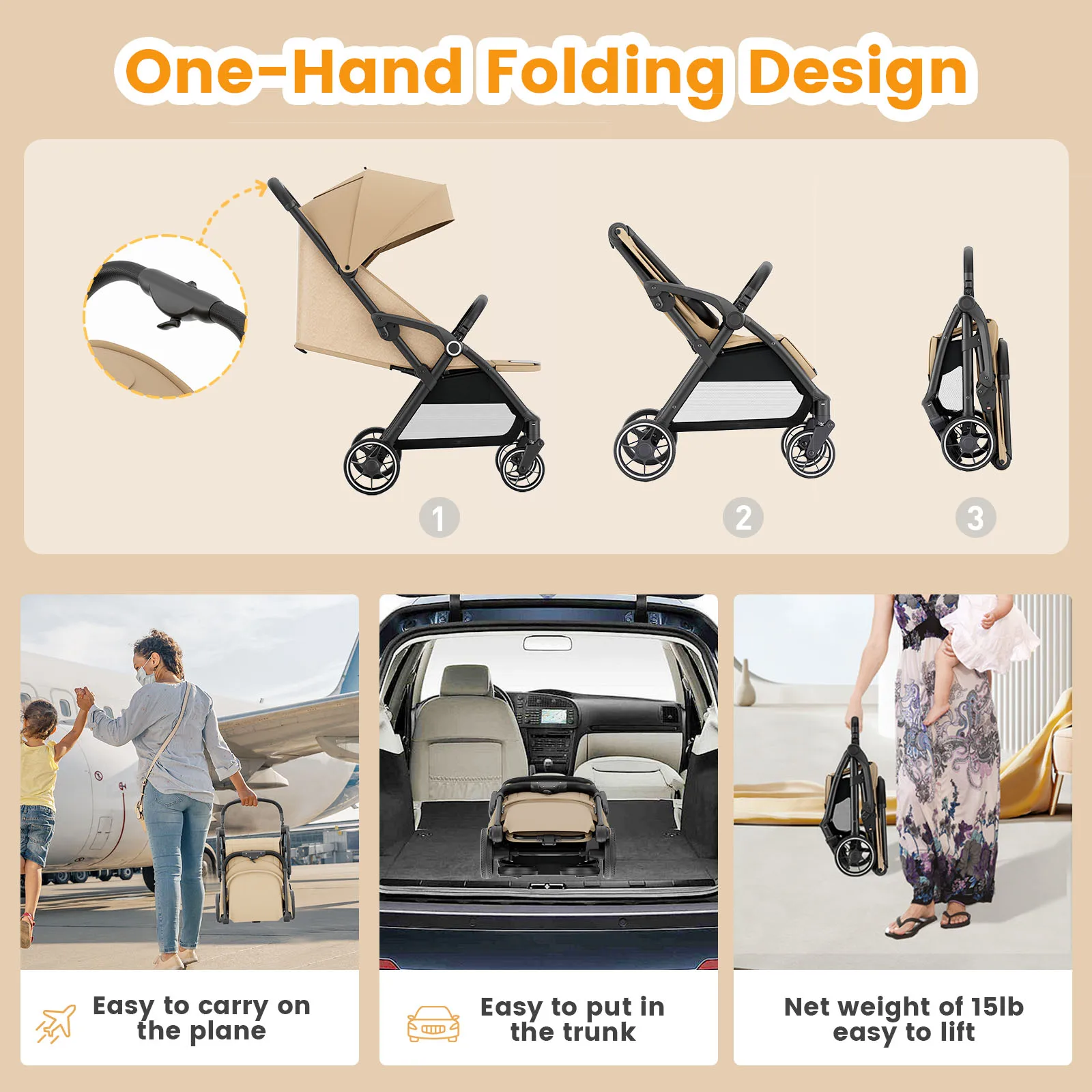 Luxurious Light High Landscape Baby Stroller Seat for Newborn  Compact Size