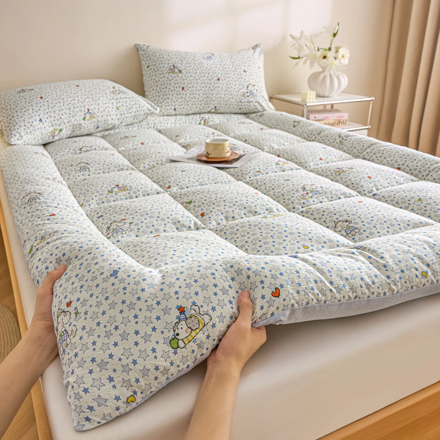 Fluffy Soft Thick Padded Mattress Topper 100% Cotton Filling Quilted Autumn Winter Mattress Pad for Single Double Bed Tatami Pad