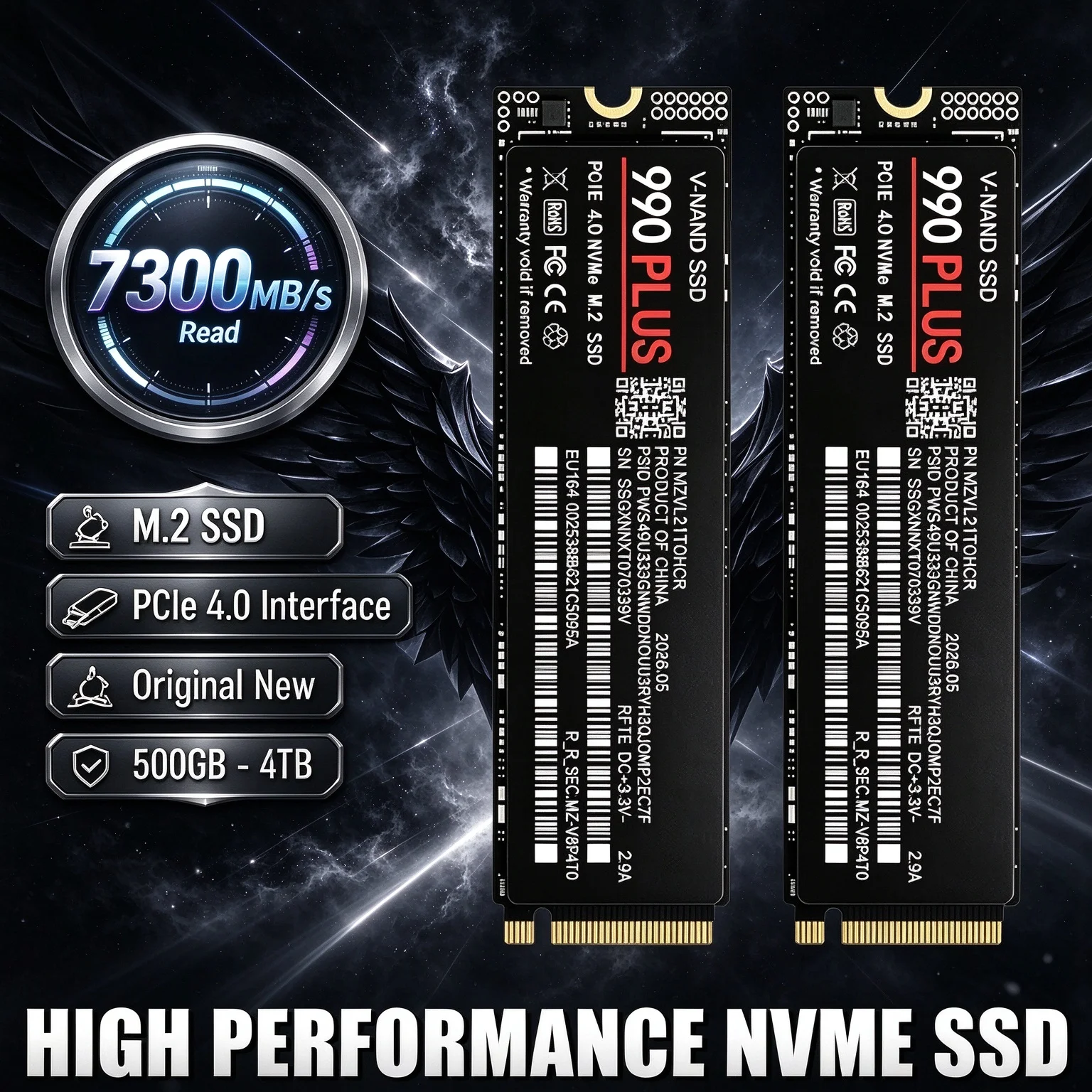 500GB-4TB 990 Plus M.2 NVMe PCIe 4.0 SSD 7300MB/s Read Speed Solid State Drive for PS5 Gaming Laptop Desktop New