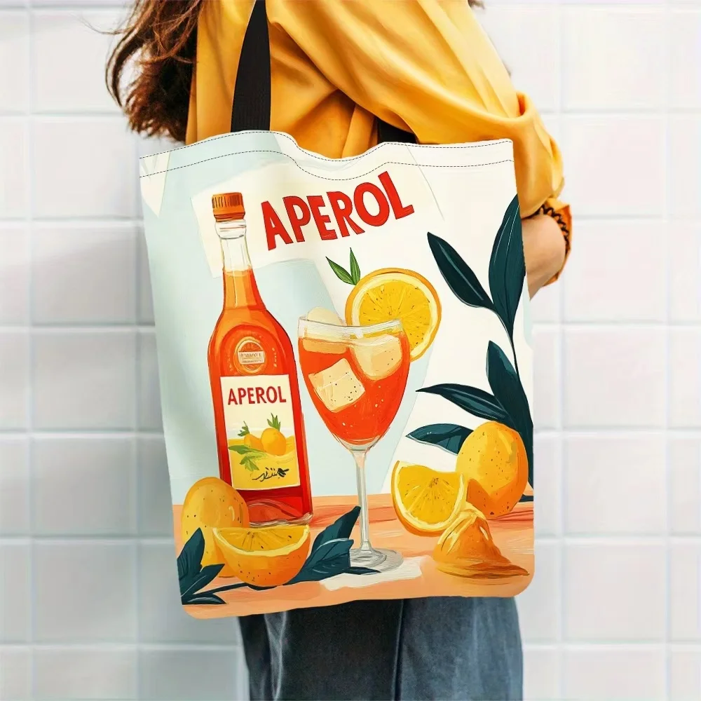 Bolso Tote de Lona con Estampado Aperol, Diseño Vibrante de Cóctel Cítrico Naranja, Bolso de Hombro Ligero e Informal para Uso Diario