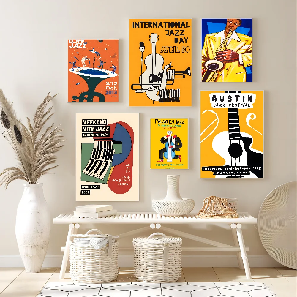 Vintage Jazz Music Festival Swiss Paris Advertising 1970's Art Whitepaper Poster Waterproof Paper Sticker House Bar Aesthetic