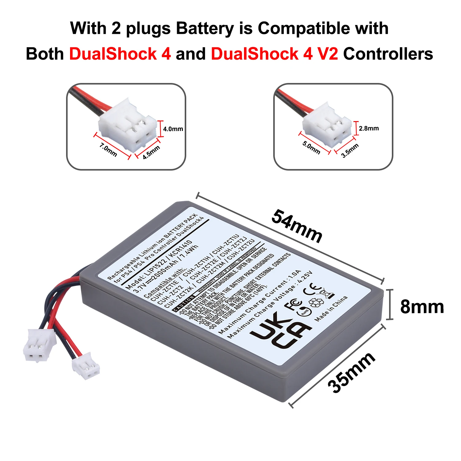 3.7V 2000mAh Battery for Sony PS4 PS4 Pro Slim LIP1522 DualShock V1 V2 Controller First n Second Generation PS4 Playstation