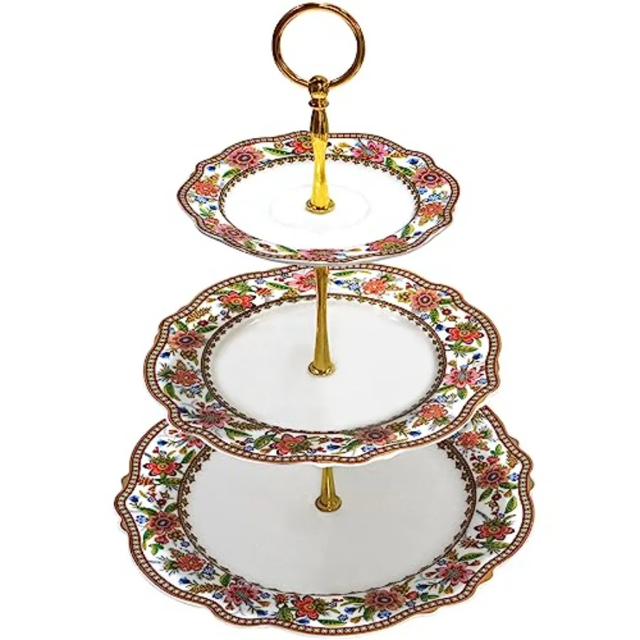 

3 Tier Cupcake Stands for Dessert Table, Vintage Floral Round Cupcake Stand, Bone China Cake and Cupcake Stand for Party, Birth