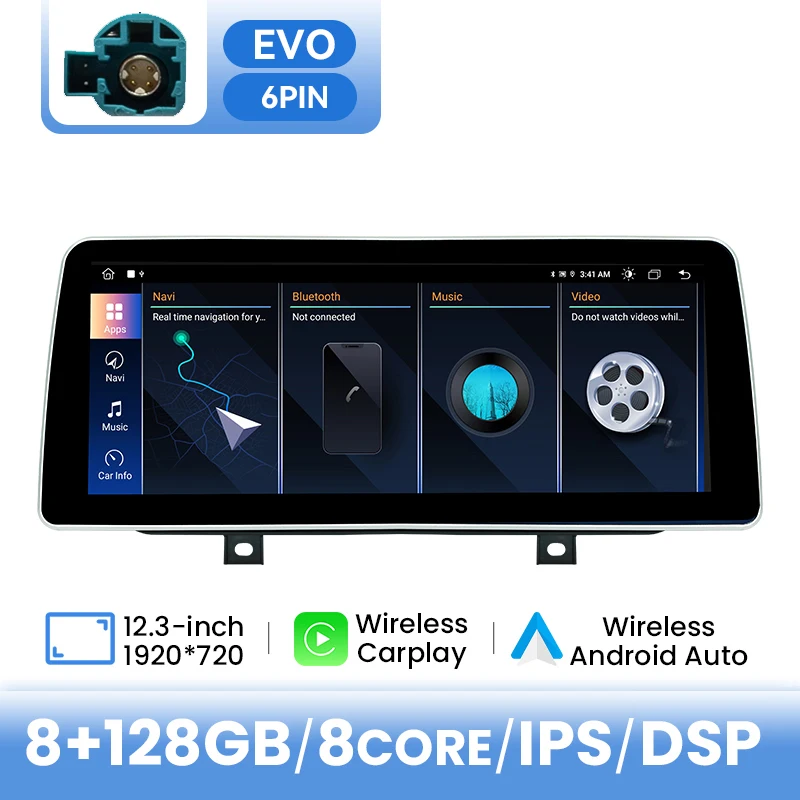 12,3 inch IPS autoradio voor BMW F45 F46 F87 2013-2018 EVO systeem Android 14 8-core 8GB+128GB draadloze CarPlay Android Auto 4G WIFI