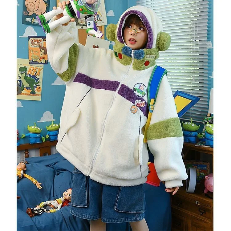 Disney Buzz Lightyear Thickened Hoodie Men Women Autumn Winter Casual Pullover Boys Girls Harajuku Streetwear Sweatshirts