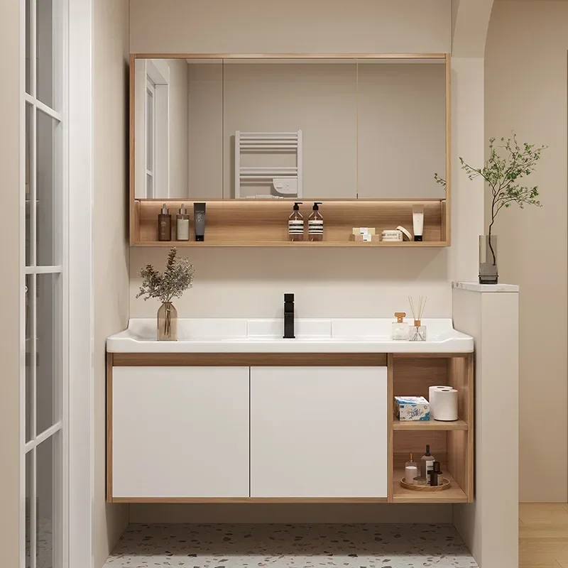 

Modern Bathroom Vanity Cabinet with Sink Bathroom Cabinets Slate Integrated Washbasin Wooden Storage Cabinet Bathroom Furniture