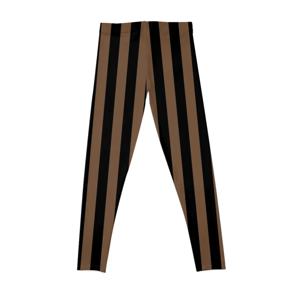 Coffee Brown and Black Vertical Stripes Leggings gym legging womans Leggings for girls