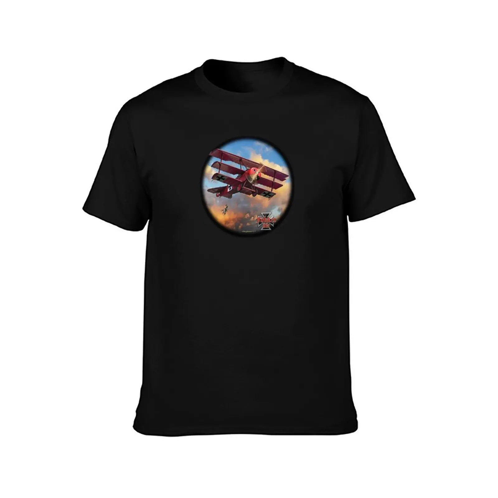 RED BARON TRIPLANE - blue background faded border T-Shirt Summer Casual Cotton Tee Oversized Streetwear Tops Unisex Men Women