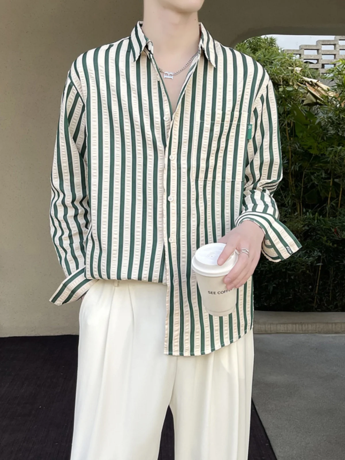 

Мужское длинное повседневное пальто Cleanfit een в вертикальную полоску с бриллиантами, весна-лето, модное молодежное повседневное пальто