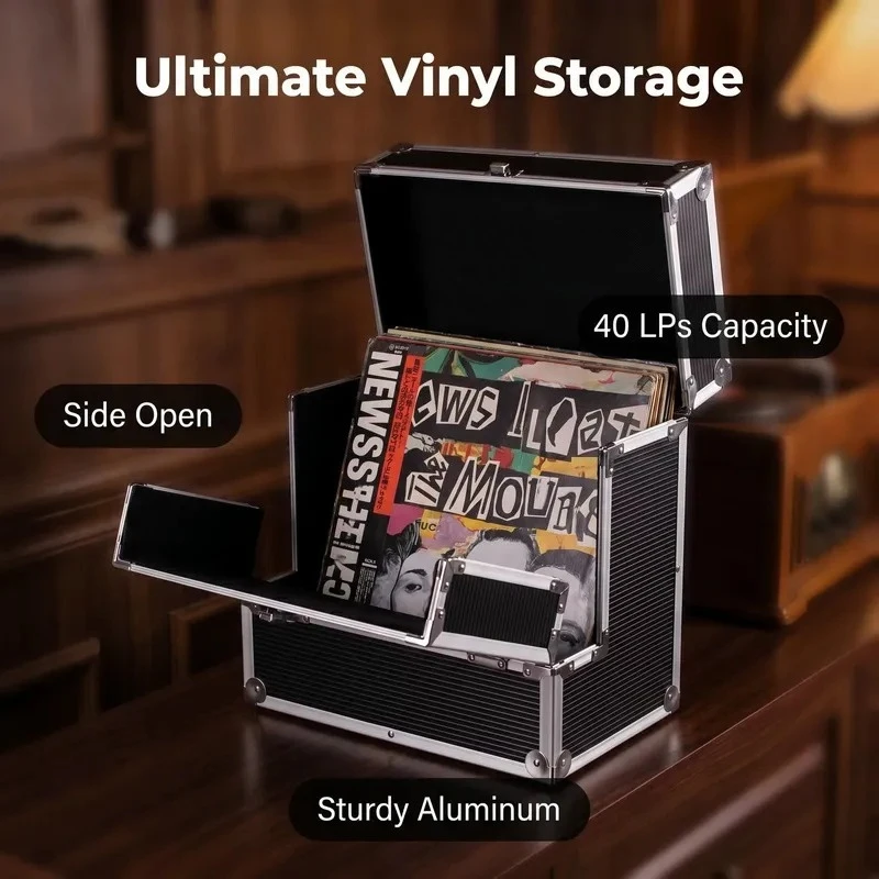 For Vinyl Record Storage Box Aluminum Moisture Proof Case for CD DVD Album Collection Organizer Protective Display Container