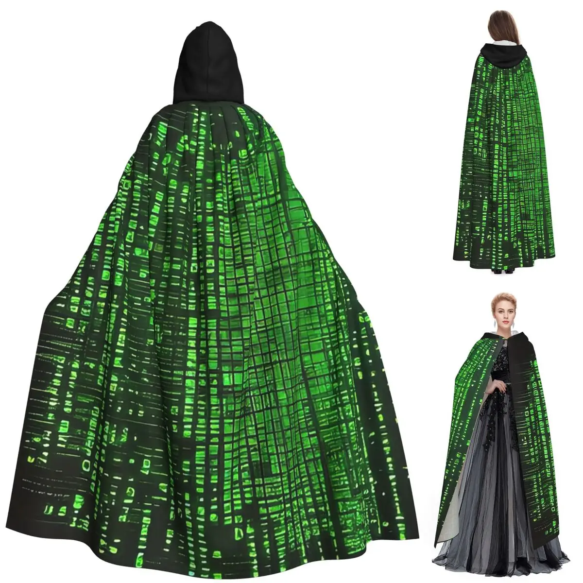 ديناميكية مصفوفة ثنائية رمز طويل مقنع عباءة ساحرة القرون الوسطى زي تأثيري كيب HalloweenParty الكبار للجنسين