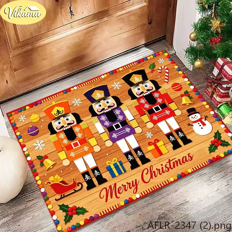 VIKAMA Nutcracker & Ballerina Flannel Door Mat, Anti-Slip Absorbent Floor Mat, Decor for Front Door Entryway Kitchen Bedroom