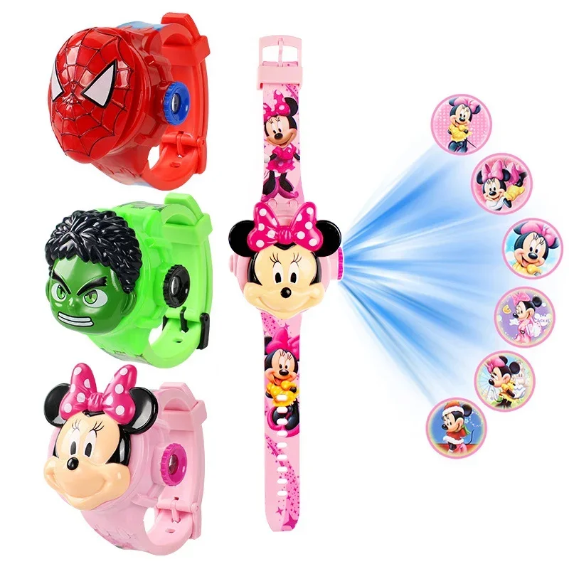 Disney Mickey Kids Horloges Voor Meisjes 3d Projectie Bevroren Elsa Minnie Digitale Kinderen Klok School Cadeau Logio Infantil