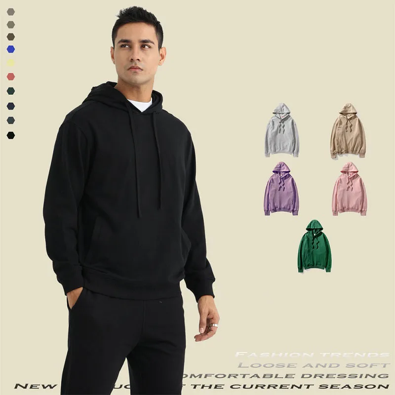 

2024 Autumn Pullover Hoodie Male Y2k Japanese Youth Popular Retro Loose Comfortable Off Shoulder Solid Color Couple Hoodie Trend