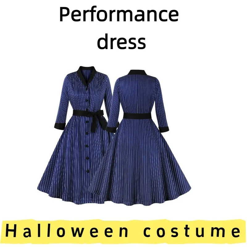 Europäisch-amerikanisches Damen-Kleid im Vintage-Stil mit Krawatte und Taille, gestreift, für den täglichen Gebrauch, lässige Ausflüge, Büro, sieht Partys aus