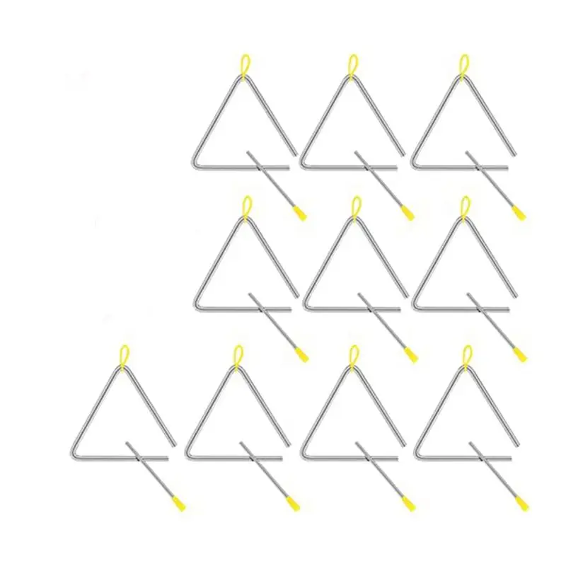 

[NEW!ABKG】 10 Piece Musical Steel Triangle Percussion Instrument Triangle Hand Percussion Triangle For Children Adult (6Inch)
