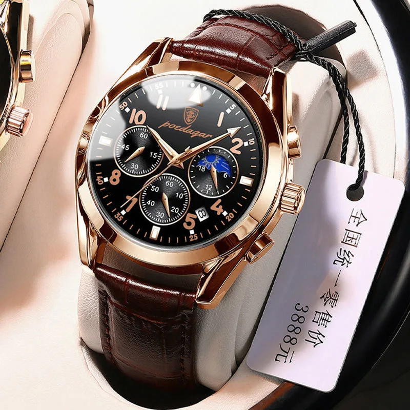 POEDAGAR Sports Watches Mens Trend Top Brand Luminous Men Quartz Wristwatches Fashion Leather Strap Clock 2023 Relógio Masculino