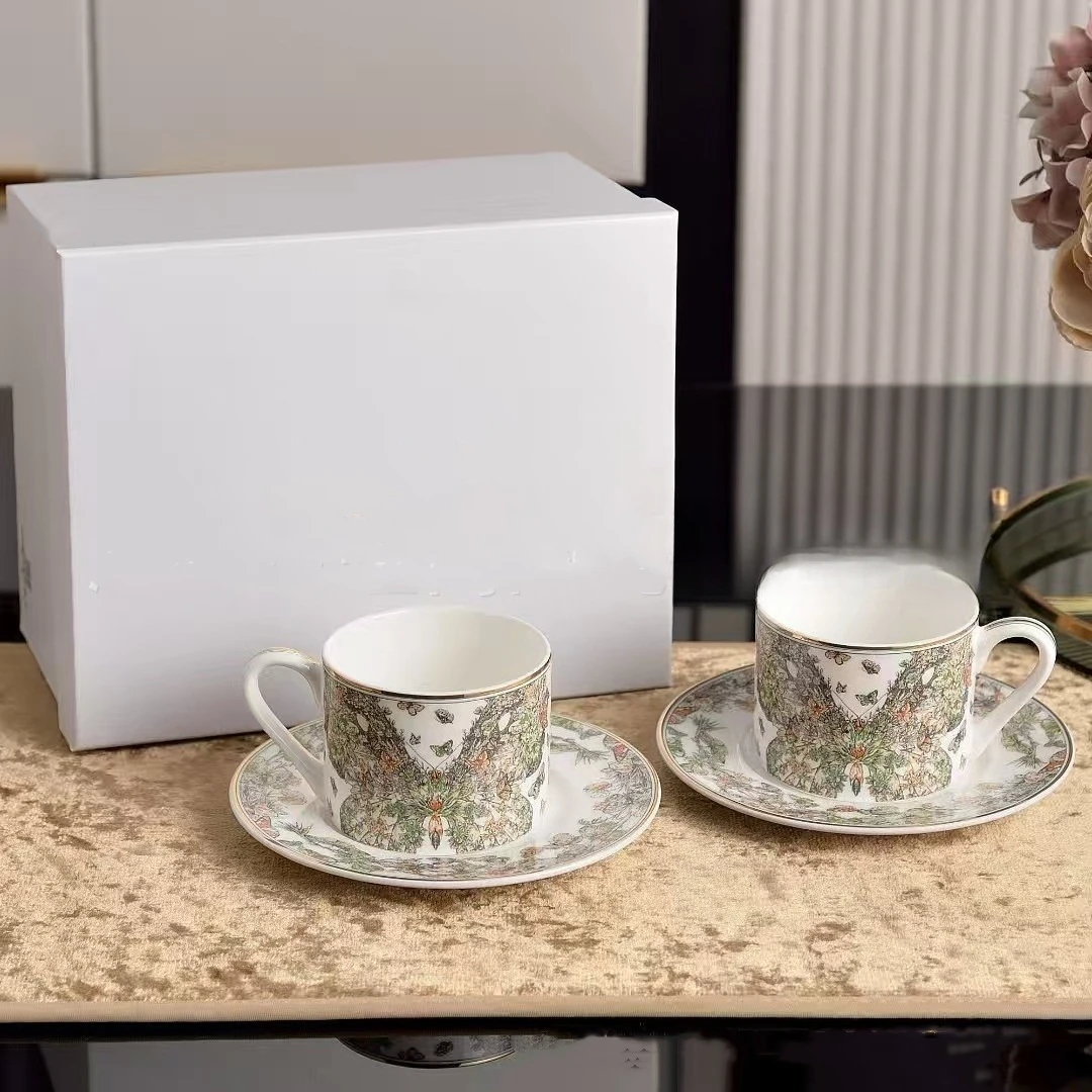 European Luxury Butterfly Series Di Jia Bone Porcelain Coffee Cup Dish Home Cup Breakfast Milk Cup Best Friend Gift