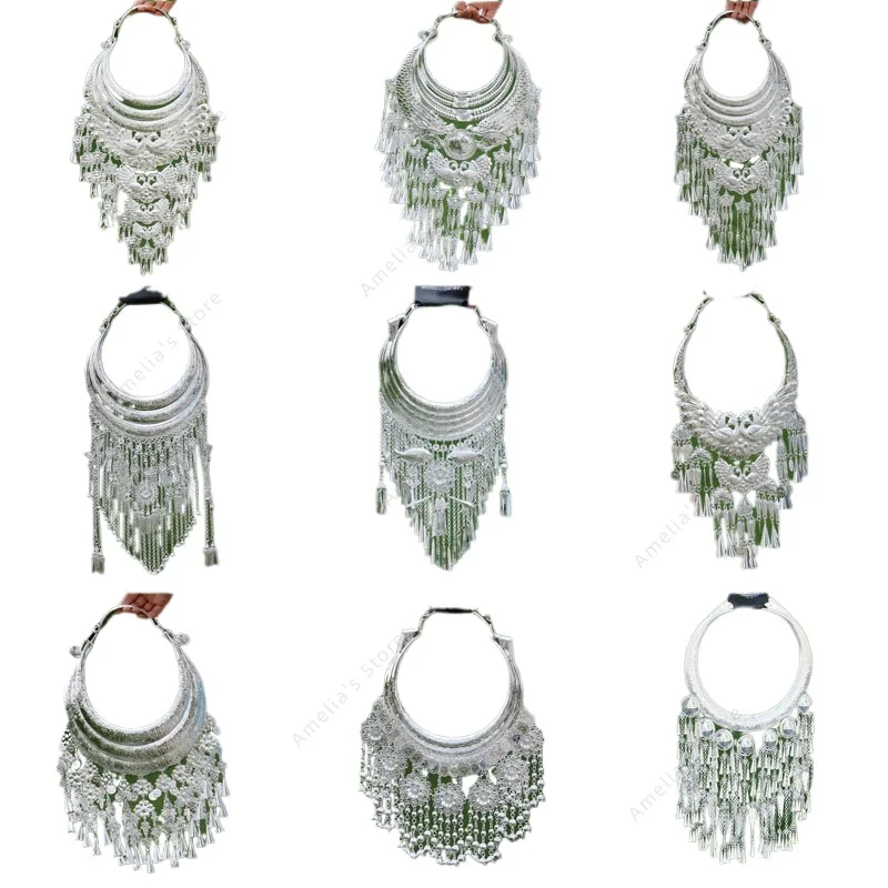 

Традиционное ожерелье из серебряного сплава Мяо-стиль ретро, этнические аксессуары для танцев с павлином, ювелирные изделия хмонг, женское колье Hmong Femme
