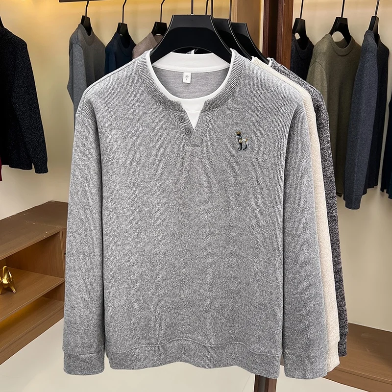 Designer-Stickerei, Herren-Pullover-T-Shirt mit Rundhalsausschnitt, im Look eines zweiteiligen Kleidungsstücks, langärmelig, Original-Freizeit-Oberteil, vielseitig einsetzbar für den Alltag, Herrenbekleidung. – Detail 5