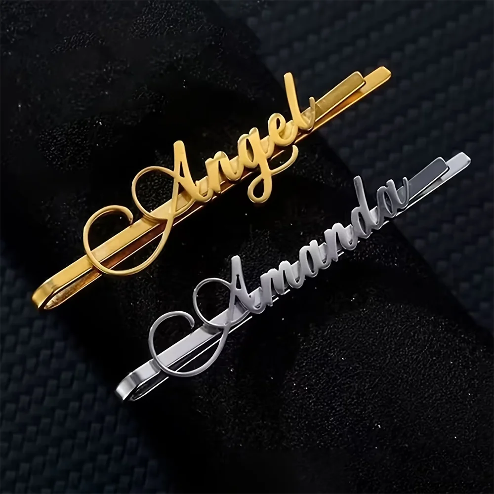 Personalized Nameplate Tie Clip Signature Tie-Clip Custom Stainless Steel Gold Color Name Jewelry Men Wedding Graduation Formal