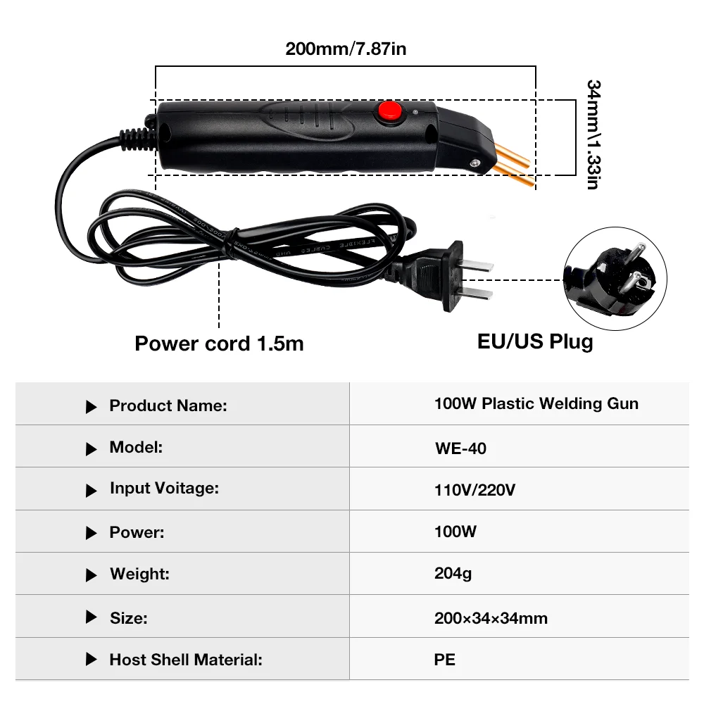 100W Plastic Welding Machine Thermal Stapler Electric Soldering Iron Car Bumper Repair Kit PVC Portable Home Garage Welding Tool