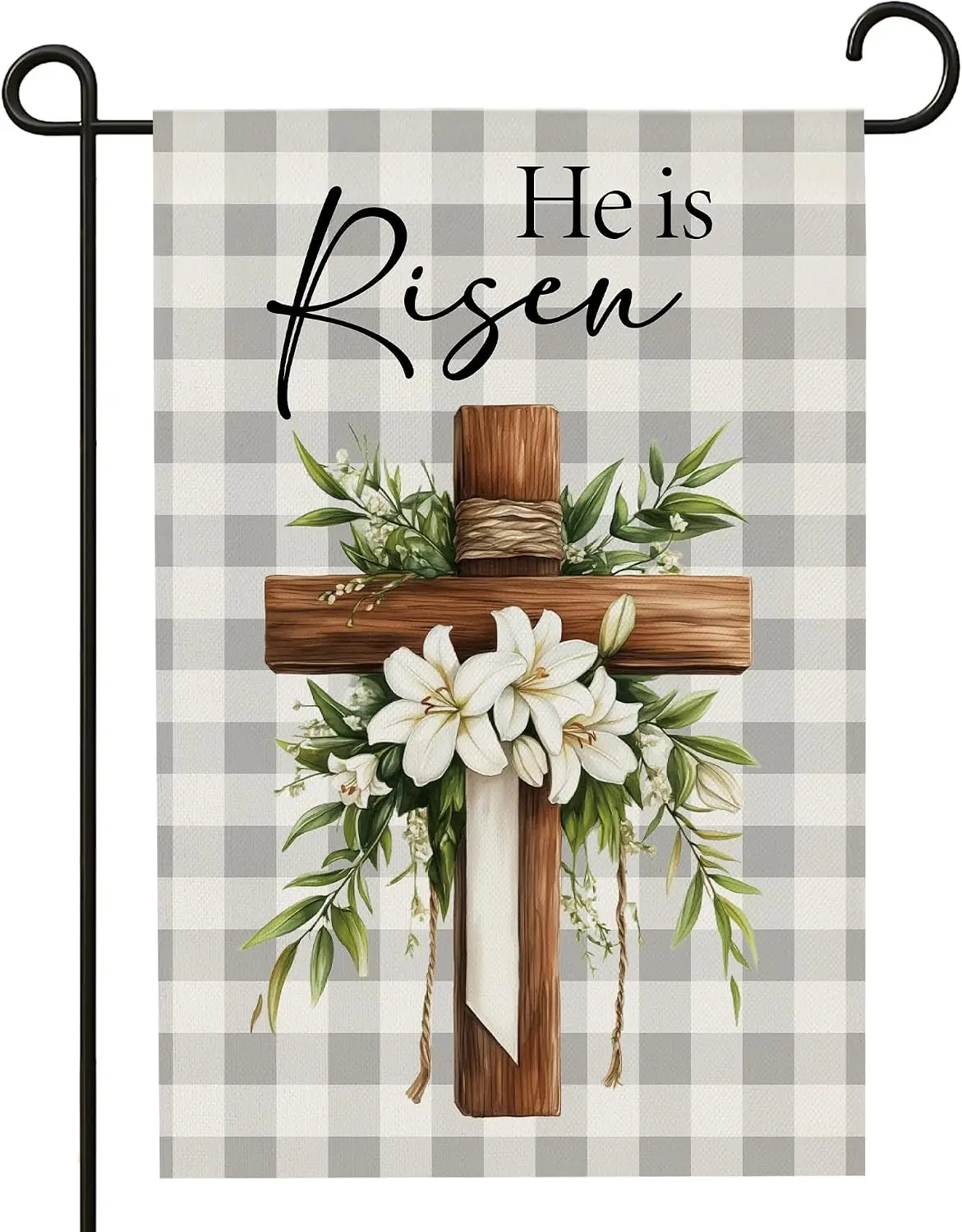 He is Risen Garden Flag 12 x 18 Inches, Happy Easter Cross Religious Decorative Double Sided Flag, Spring Flowers Flag Banne MMZ