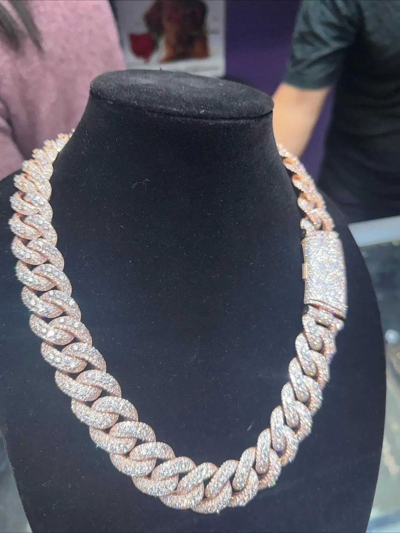 Medium-row Large-carat 18mm High-quality Tested Full-diamond Men's Cuban Chain, Hip-hop Rap Style Luxury Cuban Chain Necklace,