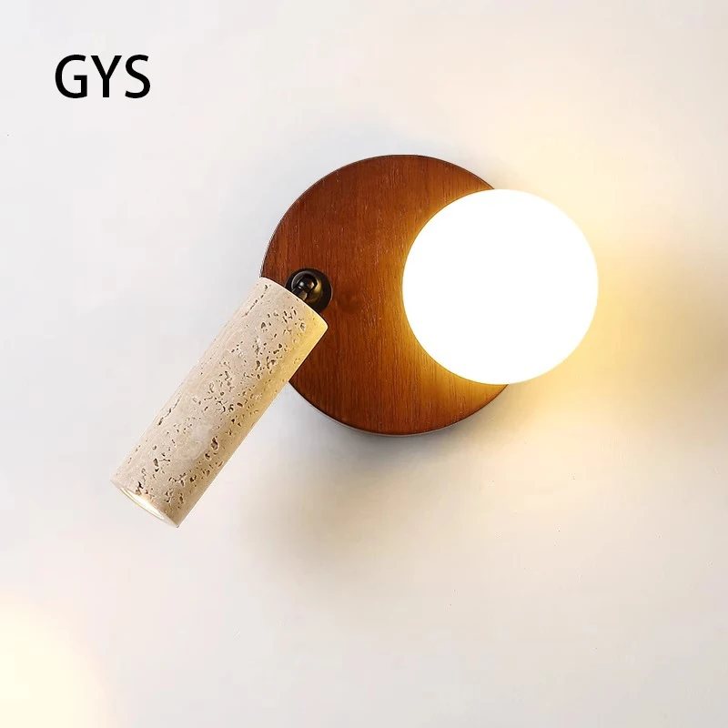 

Led Wall Lamp Vintage Bedroom Bedside Light Wabi Sabi Style Yellow Cave Stone Wooden Lighting Fixture Replaceable Bulb Lights