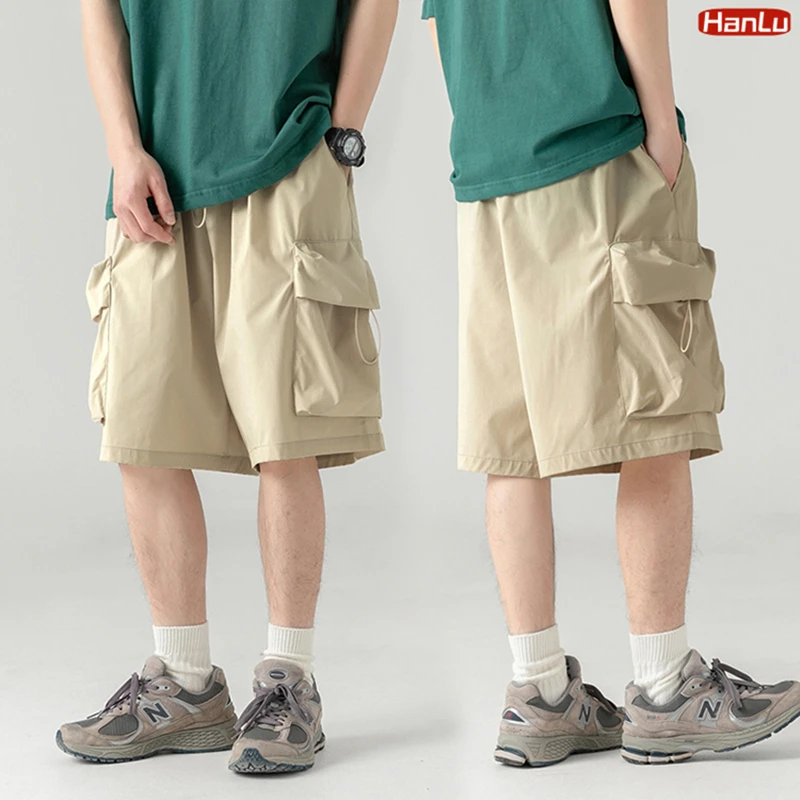 2024 Summer New Japanese Style Large Size Thin Shorts Men Loose Knee Cargo Shorts Hip Hop Streetwear Męskie krótkie spodnie