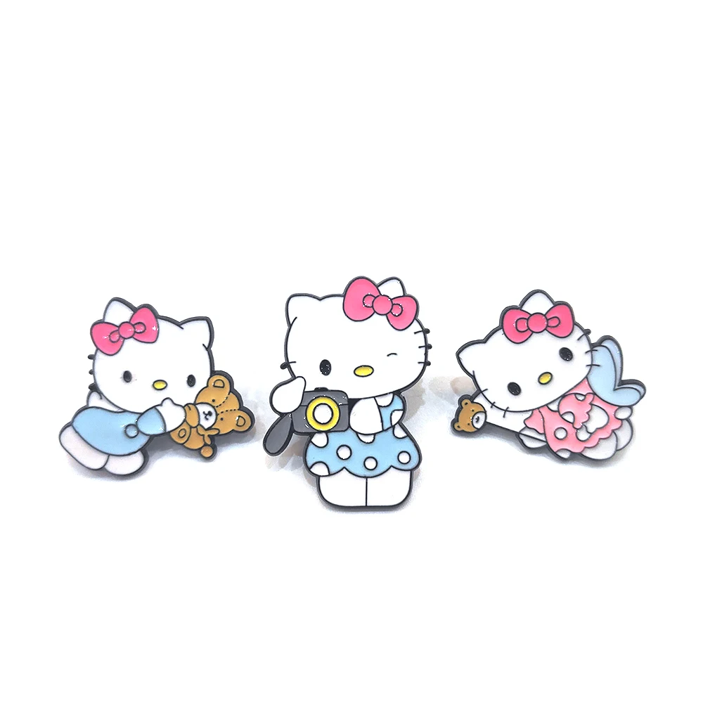 Cute Hello Kitty Metal Badges Cartoon Sanrio Anime Enamel Lapel Pins for Backpack Clothes Jewelry Kawaii KT Cat Brooches