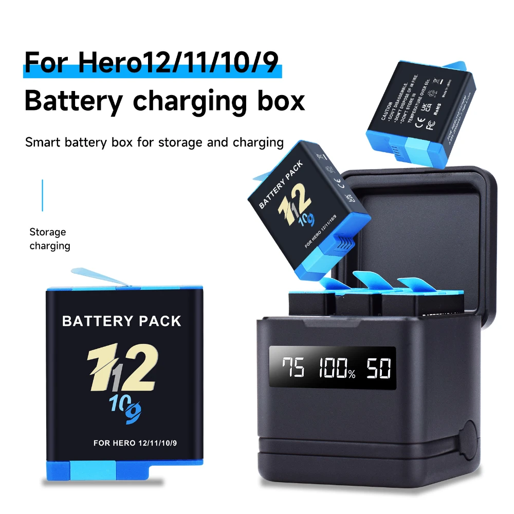 PALO 2000mAh Camera Battery for GoPro Hero 12 11 10 9 Battery 3 Ways Fast Charger Box TF Card Storage for GoPro Hero Accessories