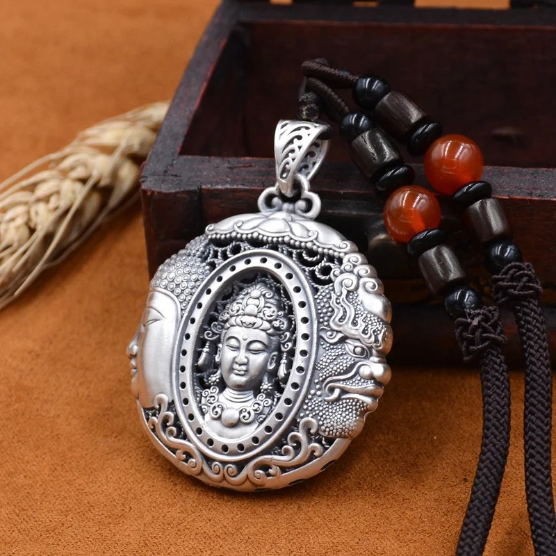 QEENKISS 925 Sterling Silver Necklace Pendant For Women Men Vintage Buddha Demon Sweater Pendant Fine Jewelry Party Gift PT604