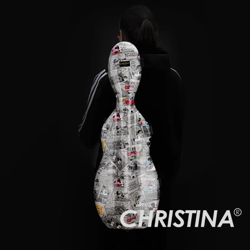 CHRISTINA Violin Case Carbon Fiber Cartoon Pattern 4/4 Size Gourd Shape Lightweight with Double Shoulder Straps Extra Bag (VB35)