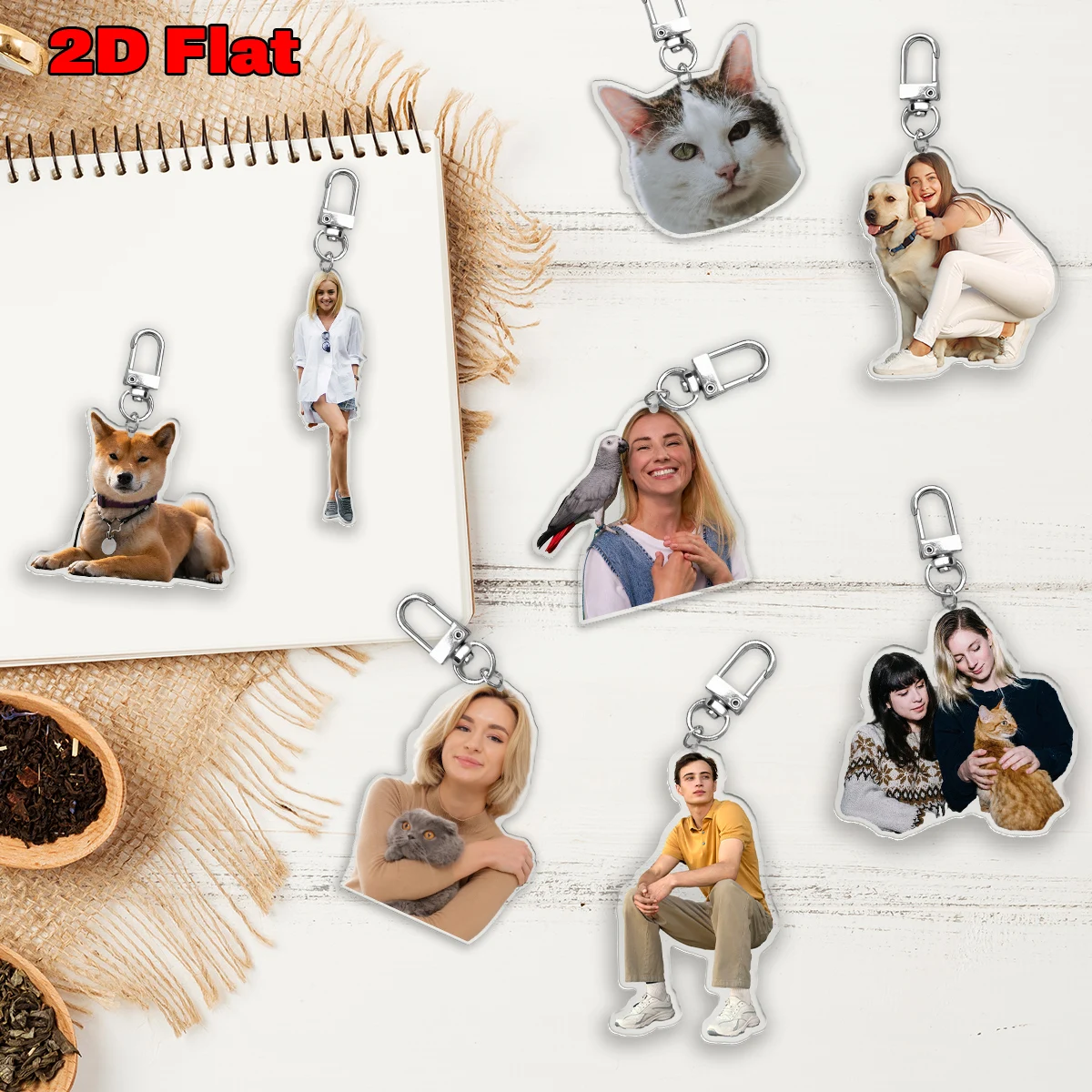 Custom 2d Flat Photo Body Or Head Acrylic Keychain,Personalized Own Picture,Pet/Dog/Cat/Family Photo Decorative Pendant Keepsake