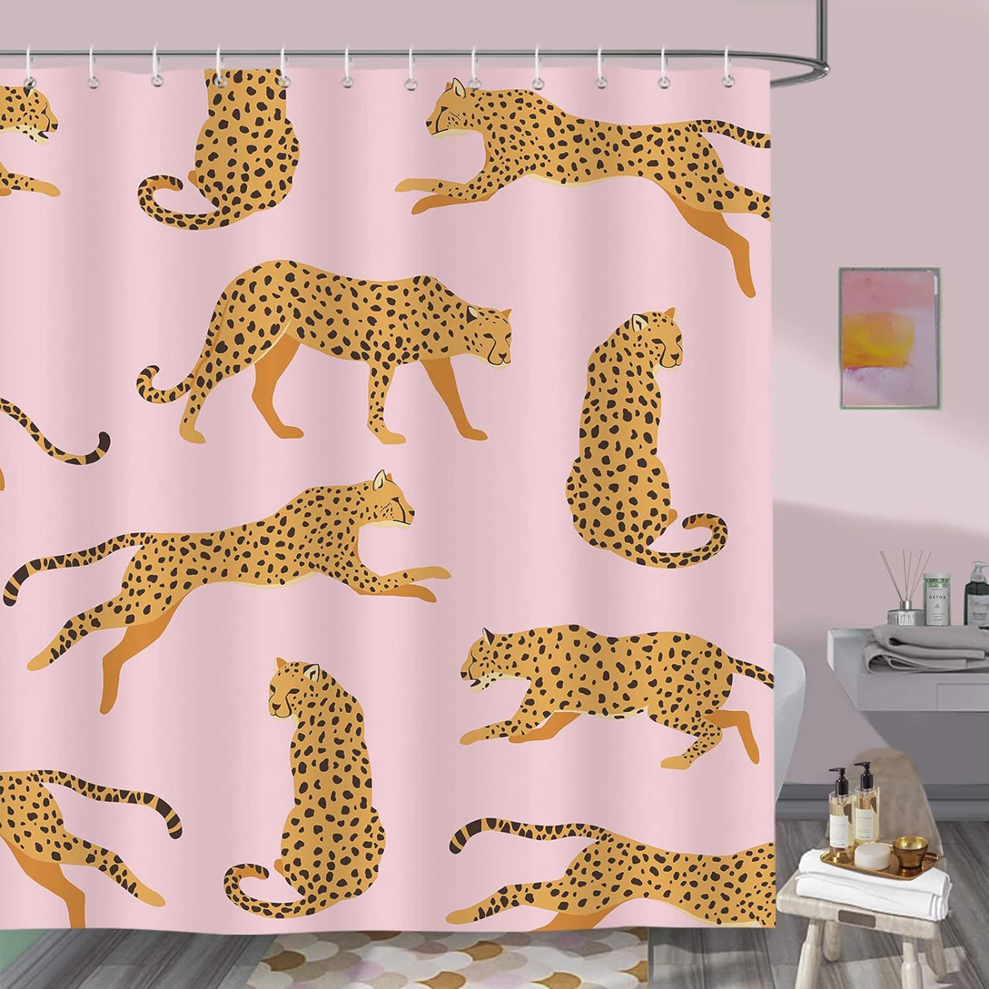 Pink Leopard Shower Curtain Cheetah Print Jungle Shower Curtain Soft Waterproof Durable Measurement