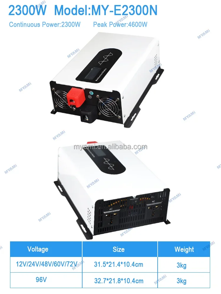 MYAMI 4.6KW Peak Power Pure Sine Wave AC Power Inverter LCD Display 12V 24V 48V 60V 72V DC to AC Converter for Lithium Battery